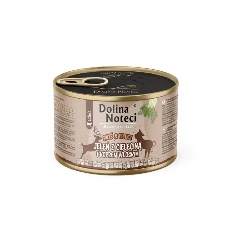 Popularny Mokra karma dla kota jeleń z cielęciną i koprem włoskim Dolina Noteci Superfood Pasztet & Filet 185 g