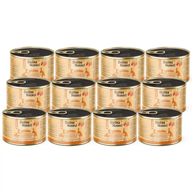Mokra karma dla kota po sterylizacji kaczka z perliczką i jagodami goji Dolina Noteci Superfood Pasztet & Filet zestaw 12 x 185 g Bezpieczna płatność