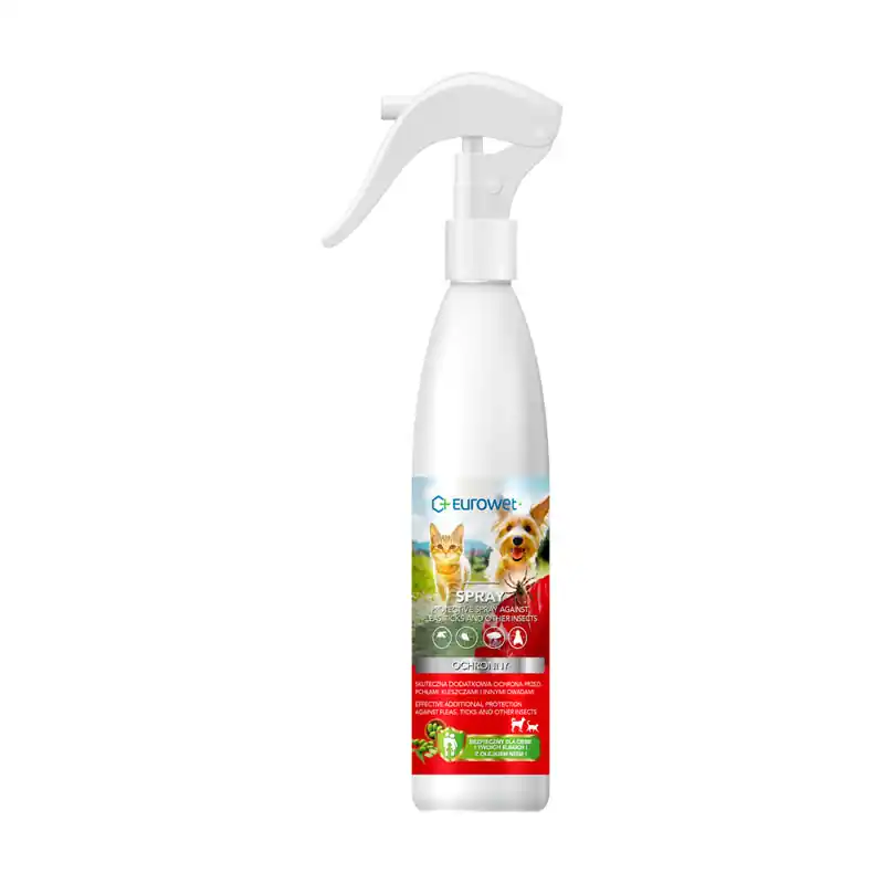 Ograniczona ilość Eurowet spray wspomagający ochronę przeciw pchłom i kleszczom dla psów i kotów 200 ml