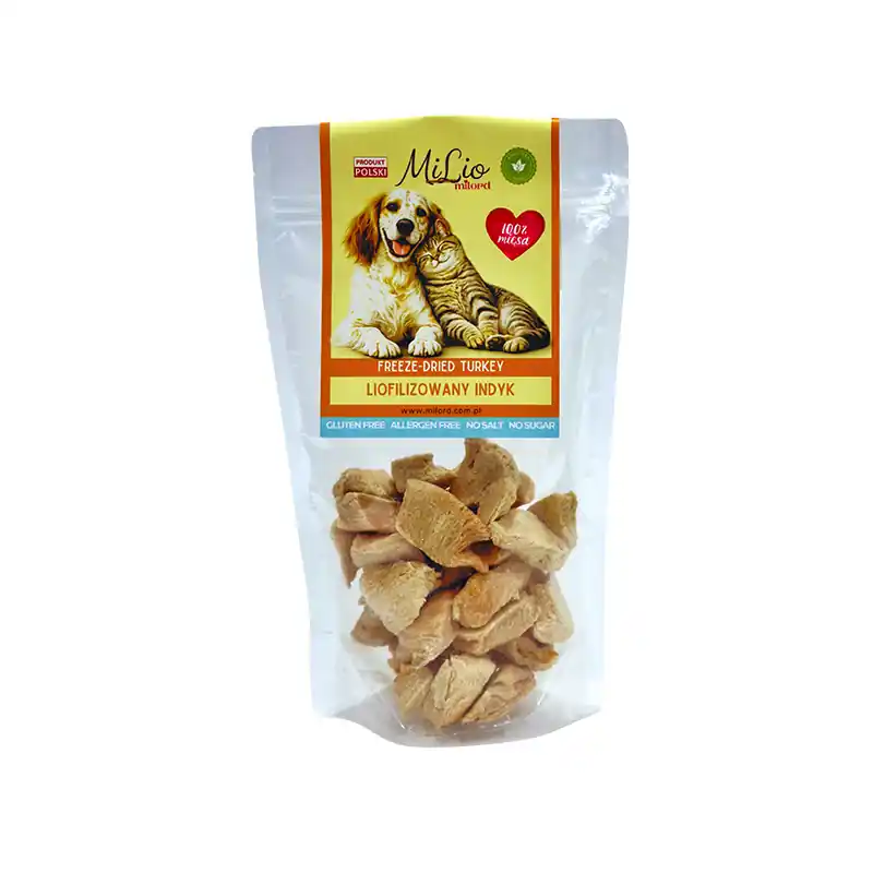 Premium Milord MiLio Liofilizowany indyk naturalny lekkostrawny przysmak dla psa i kota 25 g