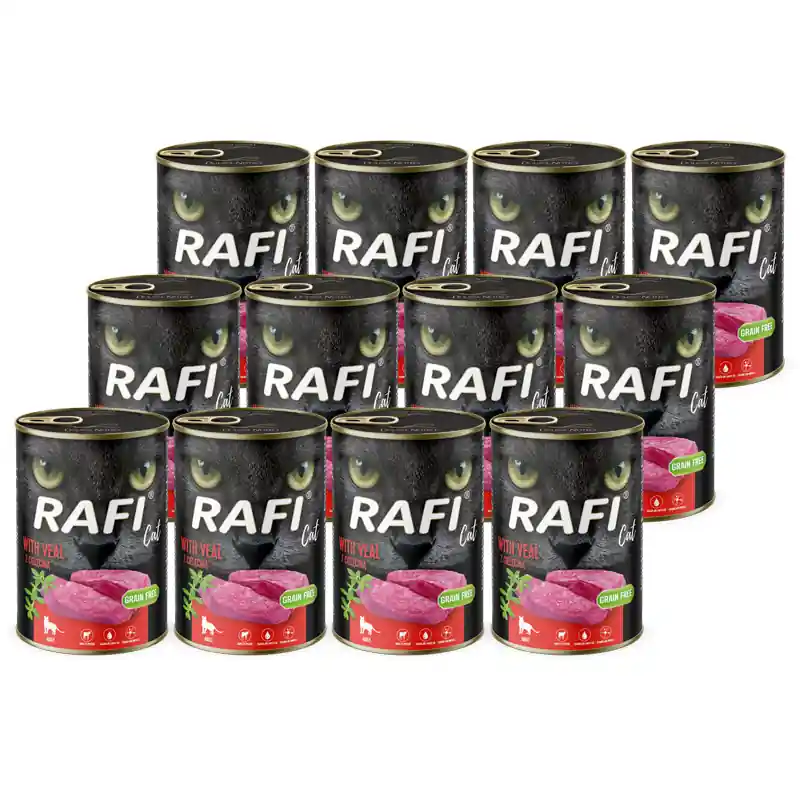 Najlepsza cena Mokra karma dla kota Rafi Cat Adult z cielęciną zestaw 12 x 400 g