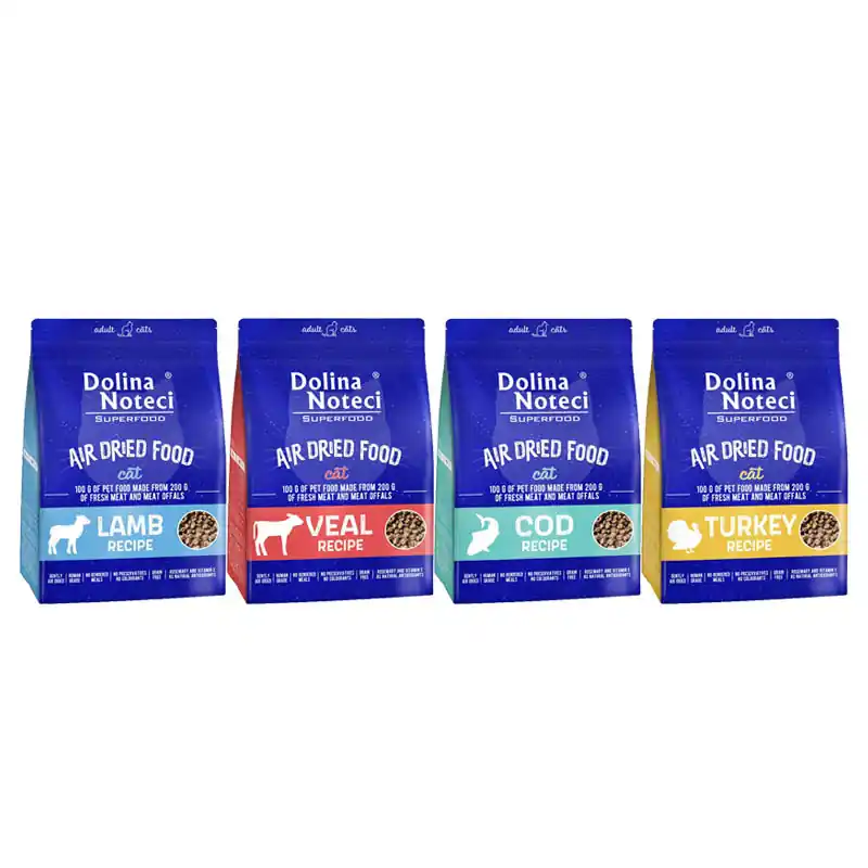 Bezpieczne zakupy Suszona karma dla kota Dolina Noteci Superfood danie mix smaków 4 x 1 kg