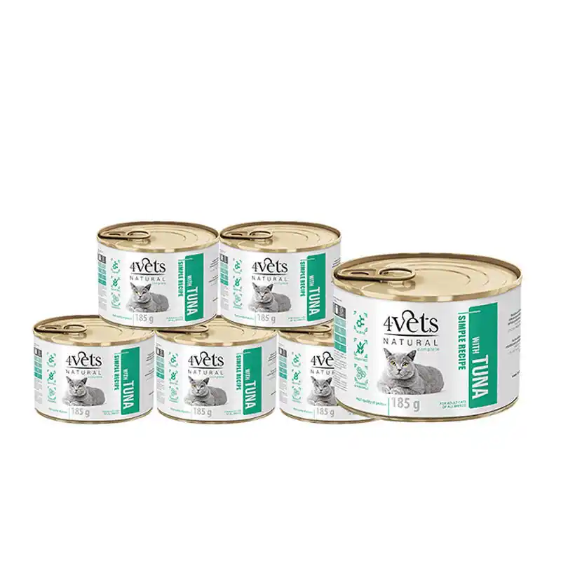 Najlepsza cena 4Vets Natural Mokra karma dla kota z tuńczykiem zestaw 6 x 185 g
