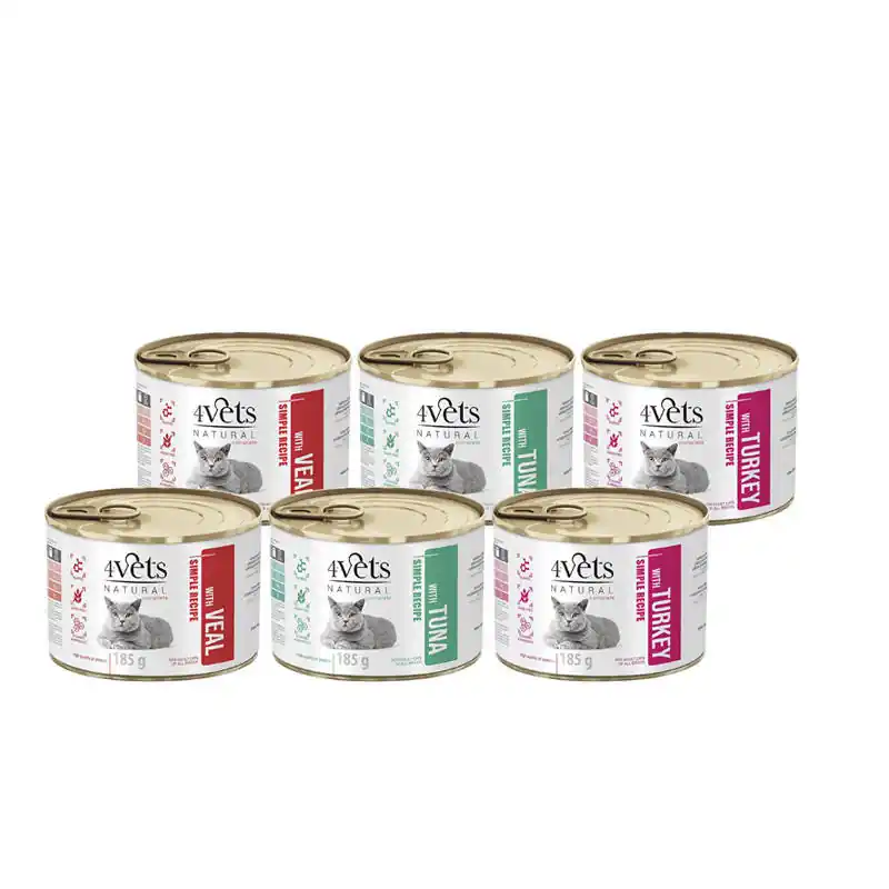 Wyjątkowa oferta Mokra karma 4Vets Natural dla kota mix smaków 6 x 185 g