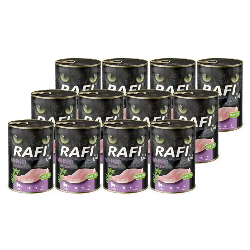 Taniej Mokra karma dla kotów sterylizowanych z królikiem Rafi Cat Adult zestaw 12 x 400 g