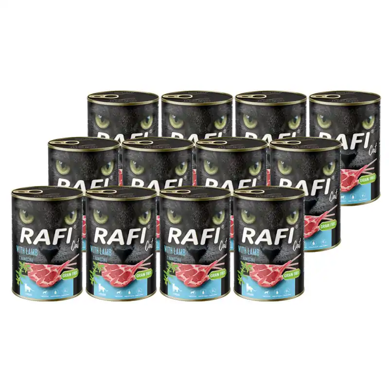 Mokra karma dla kotów sterylizowanych z jagnięciną Rafi Cat Adult zestaw 12 x 400 g Promocja