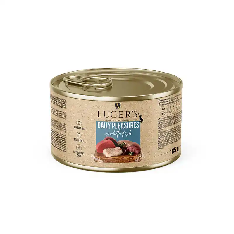 Zamów teraz Karma mokra dla kota Luger‘s Daily Pleasures z białą rybą 185 g
