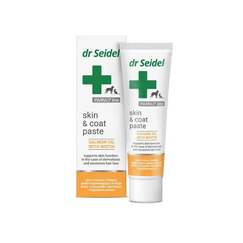 Kup online Dr Seidel Skin & Coat Paste Pasta wspomagająca funkcje skóry w przypadku dermatozy i wypadania sierści dla psa i kota 105 g