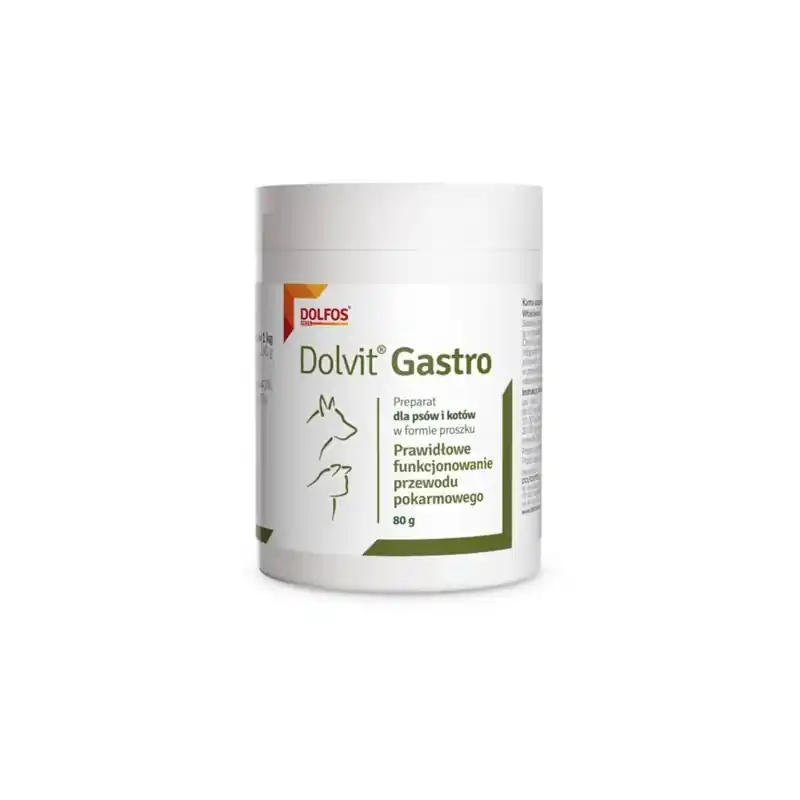 Super okazja Dolfos Dolvit Gastro Preparat dla psa i kota prawidłowe funkcjonowanie przewodu pokarmowego proszek 80 g
