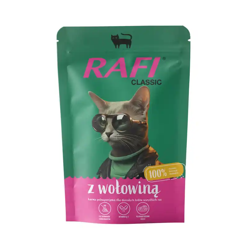 Tylko do końca tygodnia Rafi Classic Mokra karma z wołowiną dla kota saszetka 100 g