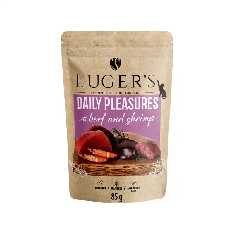 Karma mokra dla kota Luger‘s Daily Pleasures z wołowiną i krewetkami 85 g Popularny