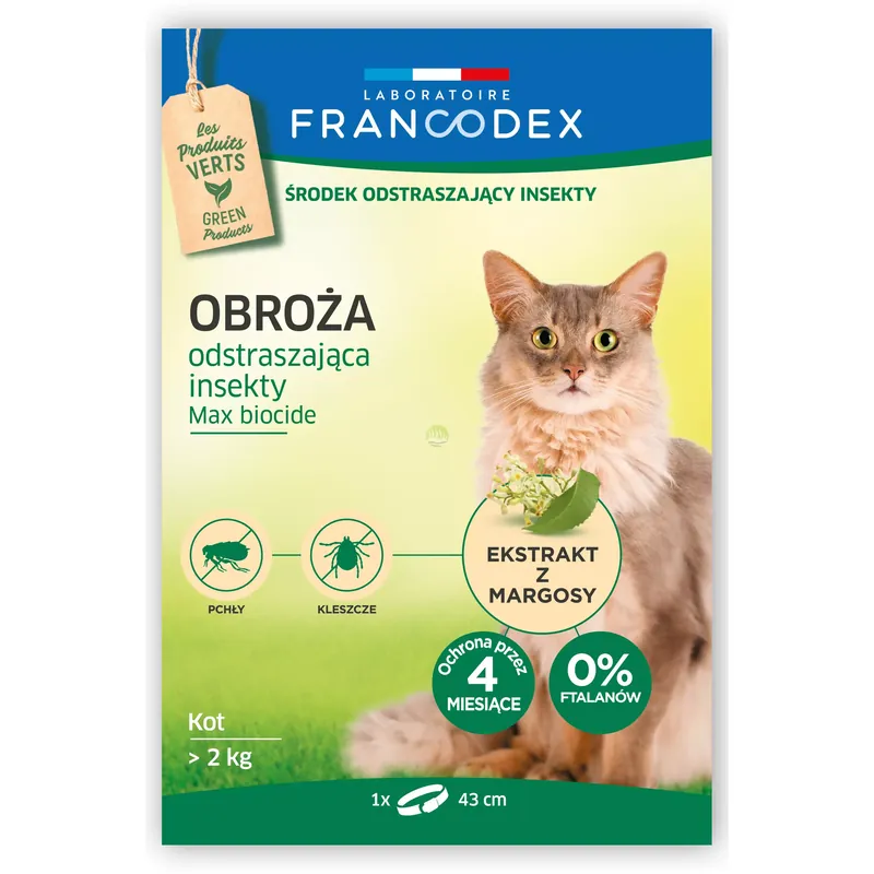 Zniżka FRANCODEX Obroża dla kotów powyżej 2 kg, odstraszająca insekty [43cm]4 miesiące ochrony