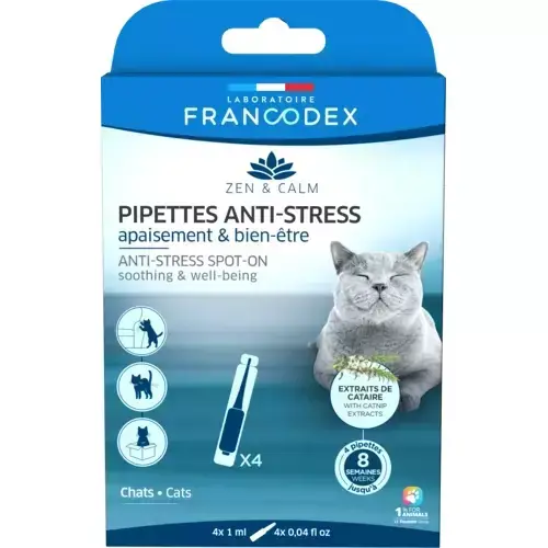 Tani FRANCODEX Krople antystresowe z kocimiętką dla kotów, 4x1ml