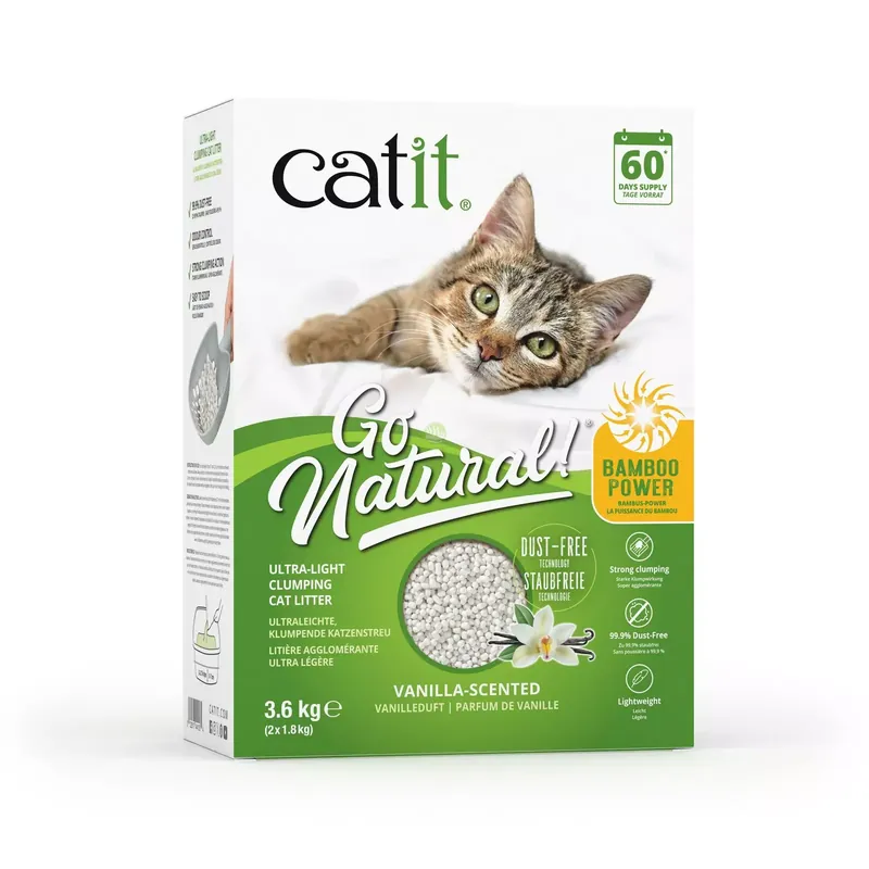 Wyjątkowa oferta Go Natural Ultra-light, żwirek, dla kota, mocno zbrylający, waniliowy, z dezodorantem, na bazie bambusa, 3,6kg