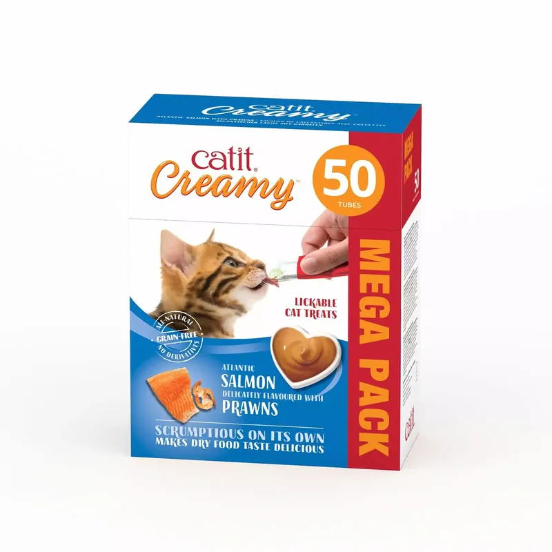 Cena promocyjna Creamy Megapack, przysmak, dla kota, łosoś z krewetkami, 50x10g