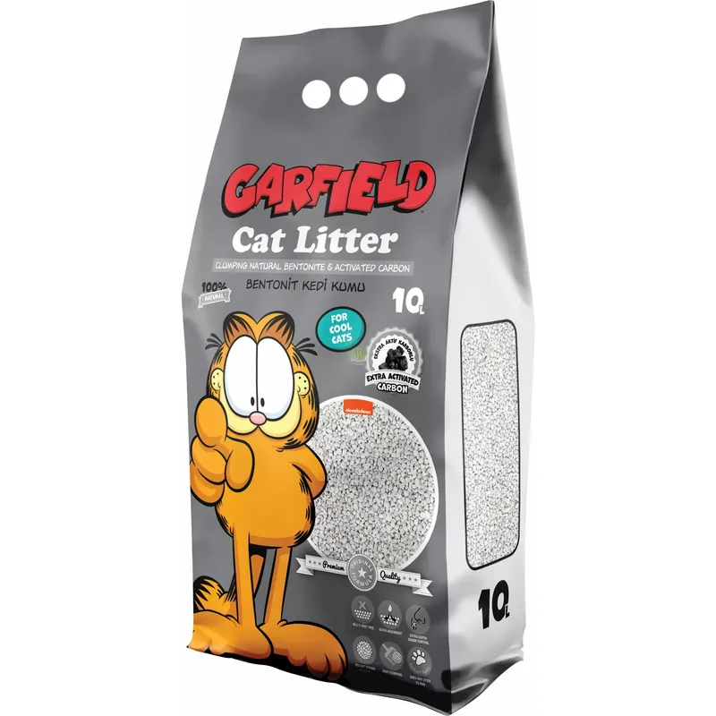 Niska cena Garfield, żwirek bentonit dla kota, z węglem aktywnym10l