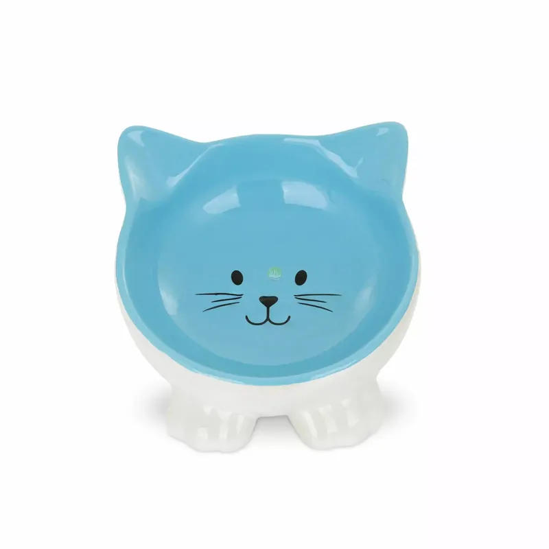 Miska, dla kota, niebieska, na nóżkach, kształt kot, ceramiczna 11,5cm Do wyczerpania zapasów