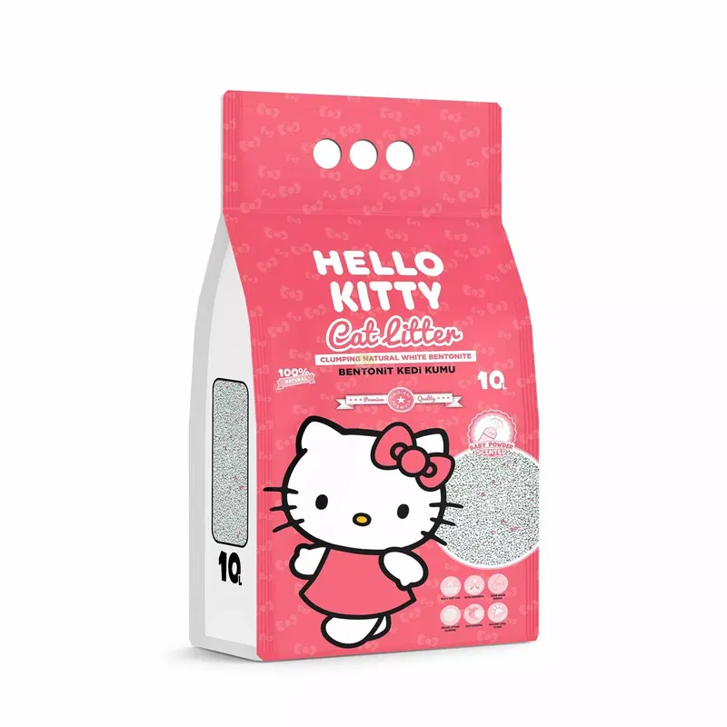 Łatwy zwrot Hello Kitty, żwirek bentonit dla kota, baby powder 10l