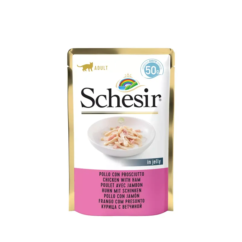Karma mokra, dla kotów, kurczak z szynką w galarecie, 50g, saszetka Bestseller