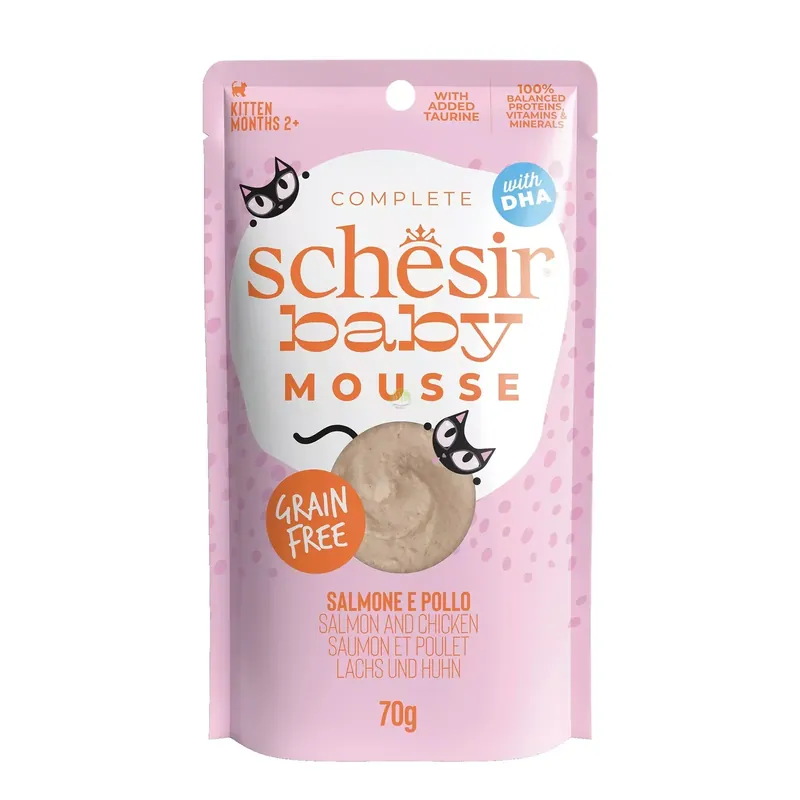 Baby Mousse, karma mokra, dla kociąt, łosoś z kurczakiem, 70g, saszetka Dostępne od ręki