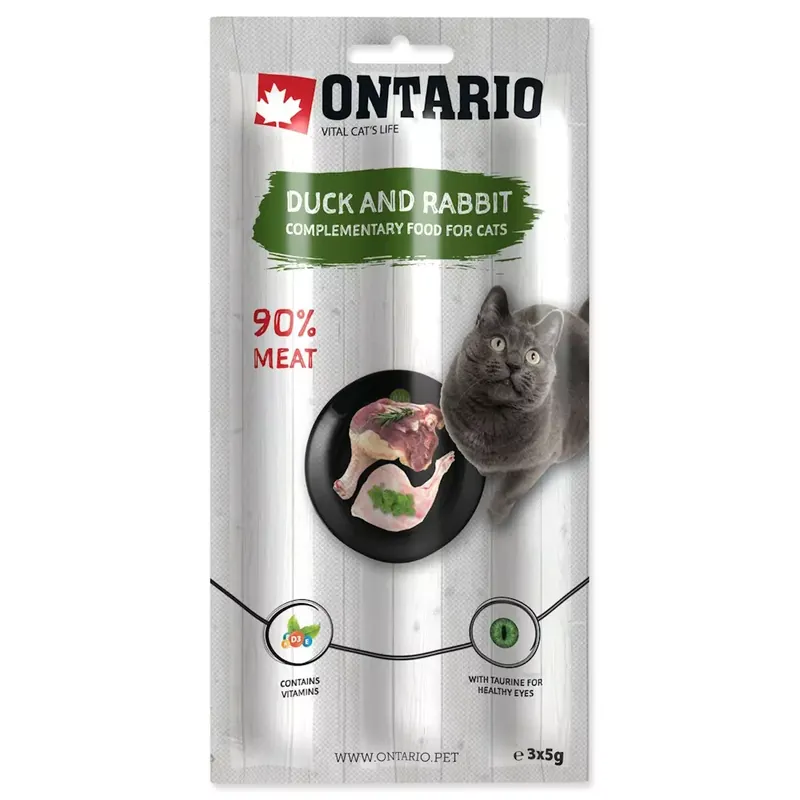 Nowość Ontario Miękii kabanos dla kotów kaczka z królikiem pakowane po trzy sztuki3x5g (213-5826)