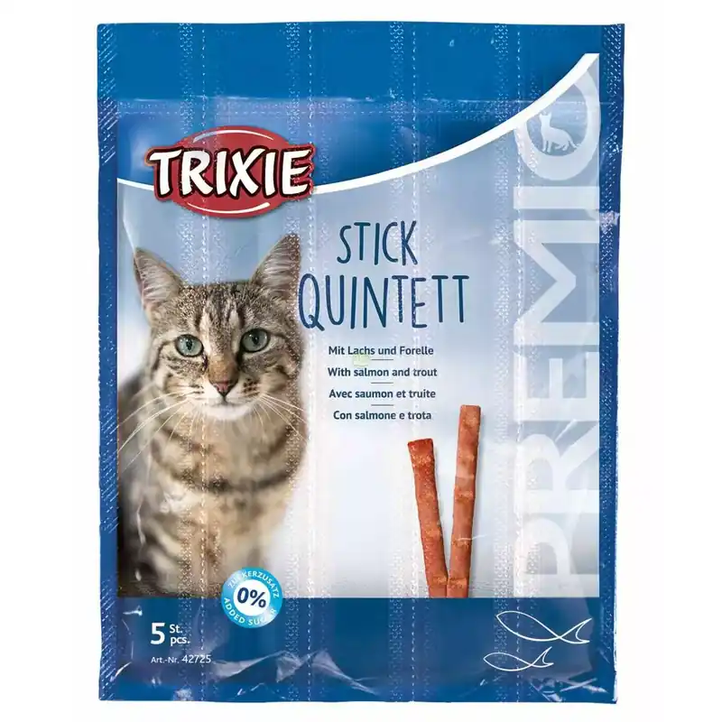 Bestseller Snacki Premio Paluszki Łosoś/Pstrąg, 5 x 5g