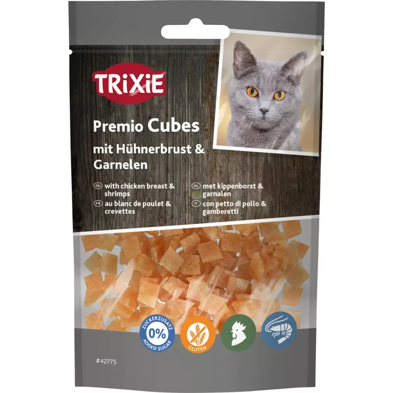 Premio Cubes, przysmak, dla kota, pierś z kurczaka i krewetki, 50g Wysoka jakość