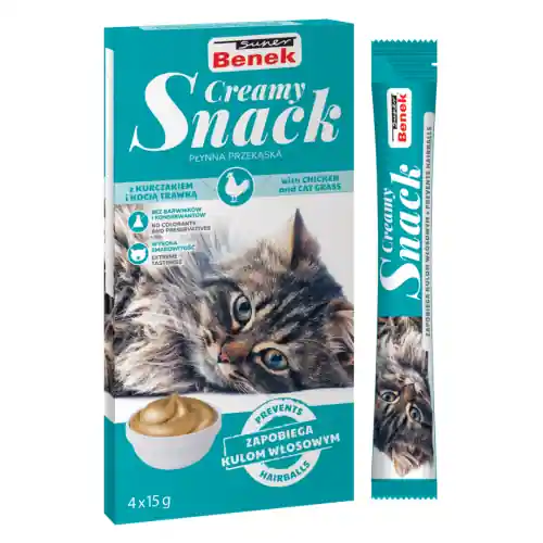Dostępne od ręki SUPER BENEK Creamy Snack - p艂ynna przek膮ska dla kot贸w z kurczakiem 4x15g