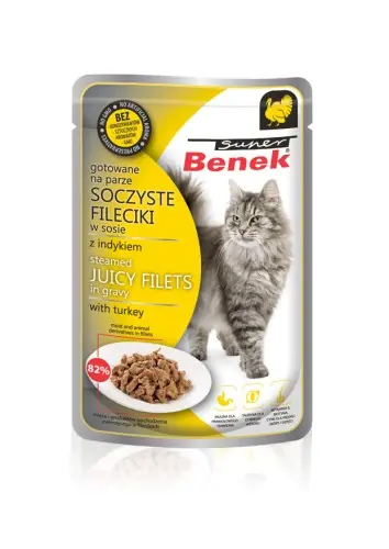 Super Benek Fileciki w sosie z indykiem - Saszetka dla kota 85g Popularny