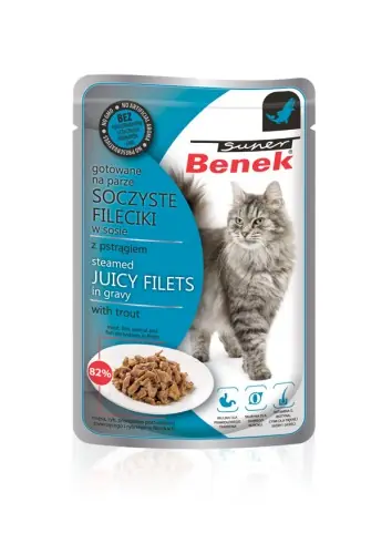 Tani Super Benek Fileciki w sosie z pstr膮giem - Saszetka dla kota 85g