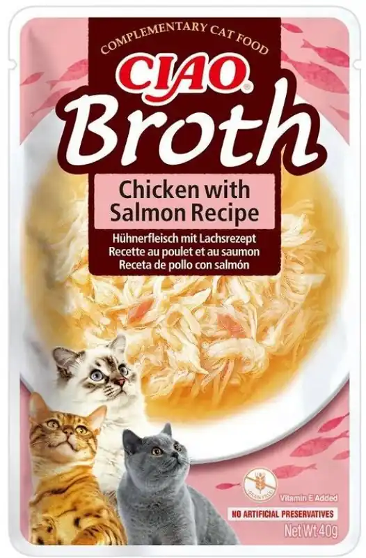 Oferta czasowa INABA Ciao Broth Chicken & Salmon Kurczak z łososiem w rosole - przysmak dla kota - 40g