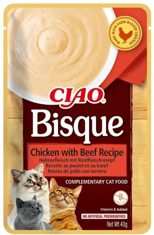 Zniżka INABA Ciao Bisque Chicken with beef Zupa z kurczakiem i wołowiną - przysmak dla kota - 40g