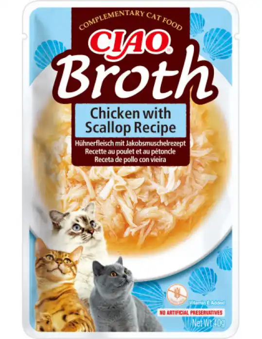 INABA Ciao Broth Chicken & Scallop Kurczak z przegrzebkami w rosole - przysmak dla kota - 40g Ostatnie sztuki