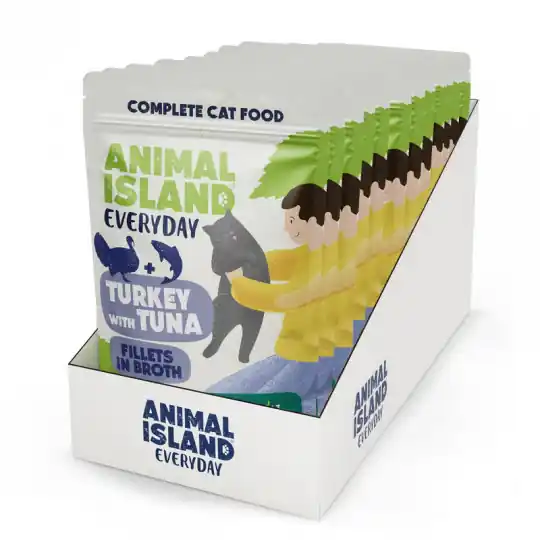 ANIMAL ISLAND Indyk z tuńczykiem Fileciki w rosole Box - mokra karma dla kota - 12x85g Nowość