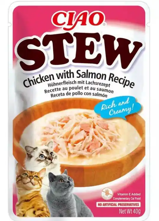 Wysoka jakość INABA Ciao Stew Chicken & Salmon Kurczak z łososiem potrawka w sosie - przysmak dla kota - 40g