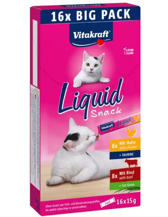 VITAKRAFT Cat Liquid-Snack z wołowiną i kurczakiem Box - przysmak dla kota - 16x15 g Najlepsza cena