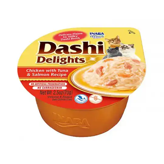 Bezpieczna płatność INABA Dashi Delights Kurczak z tuńczykiem i łososiem w bulionie - przysmak dla kota - 70g