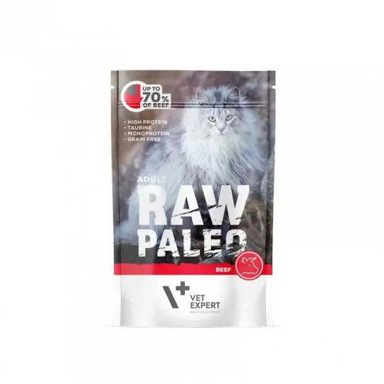 Popularny VETEXPERT Raw Paleo Adult Cat Wołowina Mono - mokra karma dla kota - 100g