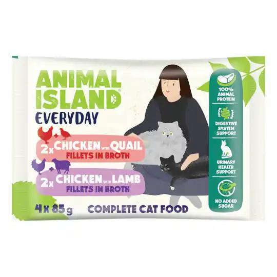 ANIMAL ISLAND Kurczak / Przepiórka & Kurczak / Jagnięcina Fileciki w rosole Box - mokra karma dla kota - 4x85g Tylko do końca tygodnia