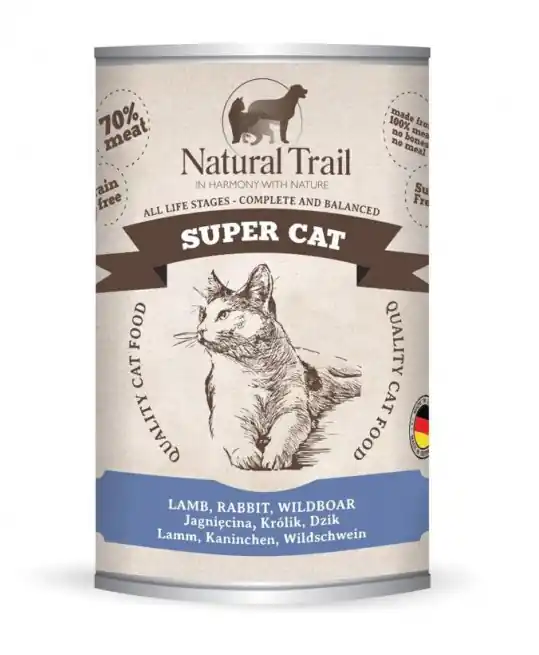 Cena promocyjna NATURAL TRAIL Super Cat Jagnięcina, królik, dzik - mokra karma dla kota - 400g