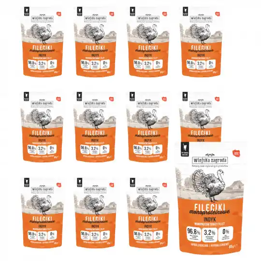 WIEJSKA ZAGRODA Fileciki Monoproteinowe Indyk - mokra karma dla kota - 12x85g Bezpieczne zakupy