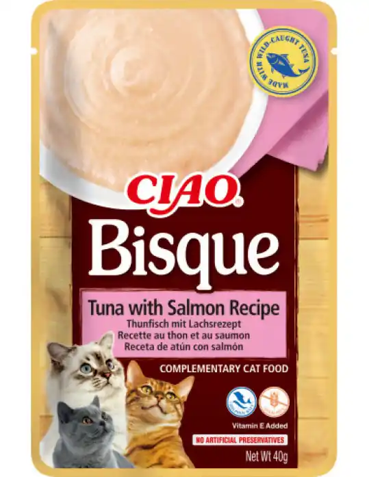 Ostatnie sztuki INABA Ciao Bisque Tuna with Salmon Zupa z tuńczykiem i łososiem - przysmak dla kota - 40g