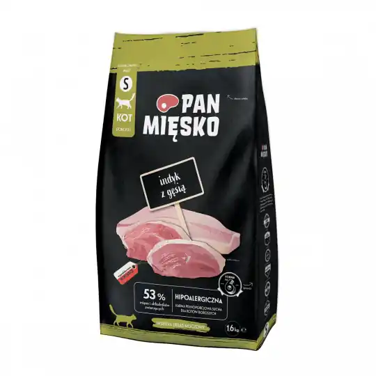 PAN MIĘSKO Indyk z gęsią S - sucha karma dla kota - 1,6kg Szybka wysyłka