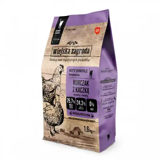 Cena promocyjna WIEJSKA ZAGRODA Kurczak z kaczką - sucha karma dla kota - 1,6kg