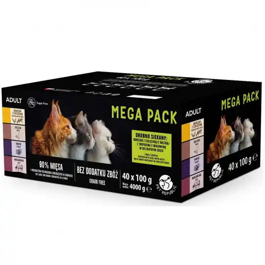 PETREPUBLIC Mega Pack Kurczak z cielęciną, Kaczka, Indyk, Wołowina Box - mokra karma dla kota - 40x100g Bestseller
