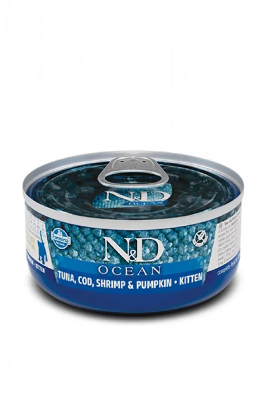 FARMINA N&D Ocean Kitten Tuna, Cod, Shrimp & Pumpkin – mokra karma dla kota – 70g Taniej