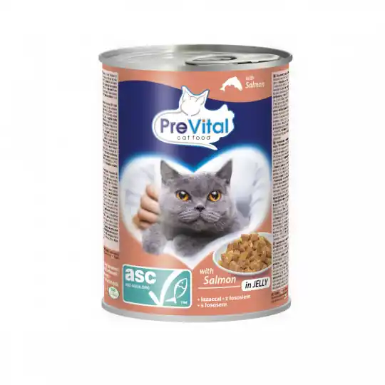 Łatwy zwrot PREVITAL Cat Food z łososiem ASC w galaretce - mokra karma dla kota - 415g