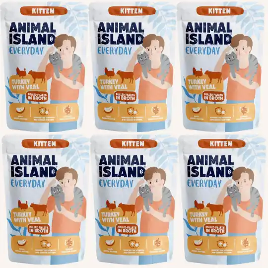 Zniżka ANIMAL ISLAND Everyday Kitten Indyk z cielęciną w rosole - mokra karma dla kota - 6x85g