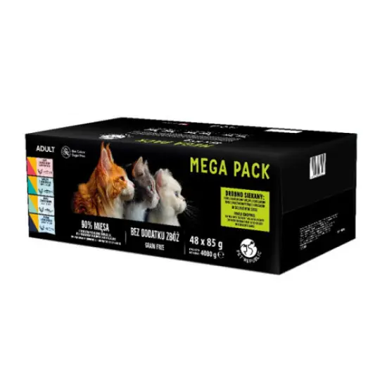 PETREPUBLIC Mega Pack Kurczak, Indyk, Jagnięcina, Łosoś, Tuńczyk Box - mokra karma dla kota - 48x85g Najlepsza cena