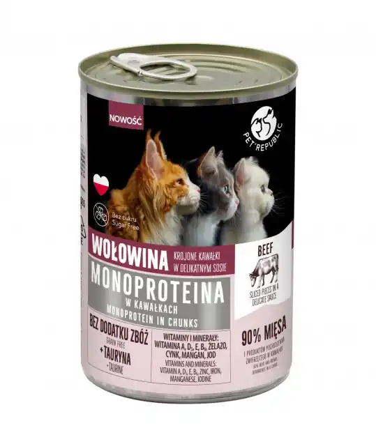 Obniżka ceny PET REPUBLIC Mono Wołowina w sosie - mokra karma dla kota - 400 g